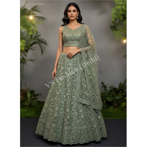 Exquisite Heavy Sequin and Thread Work Premium Net Crop Top Lehenga Set