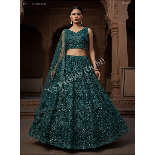 Regal Paisley Embroidered Premium Net Lehenga Set with Dense Sequin Artistry