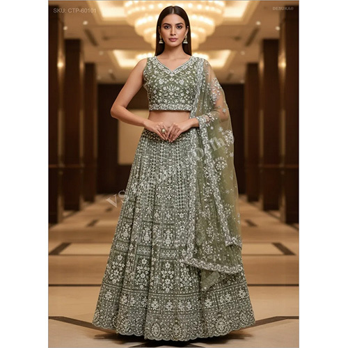 Opulent Geometric Zari and Sequin Embroidered Premium Net Lehenga Set