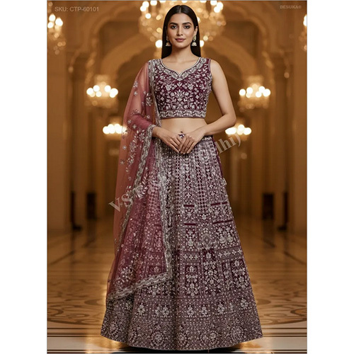 Opulent Geometric Zari and Sequin Embroidered Premium Net Lehenga Set
