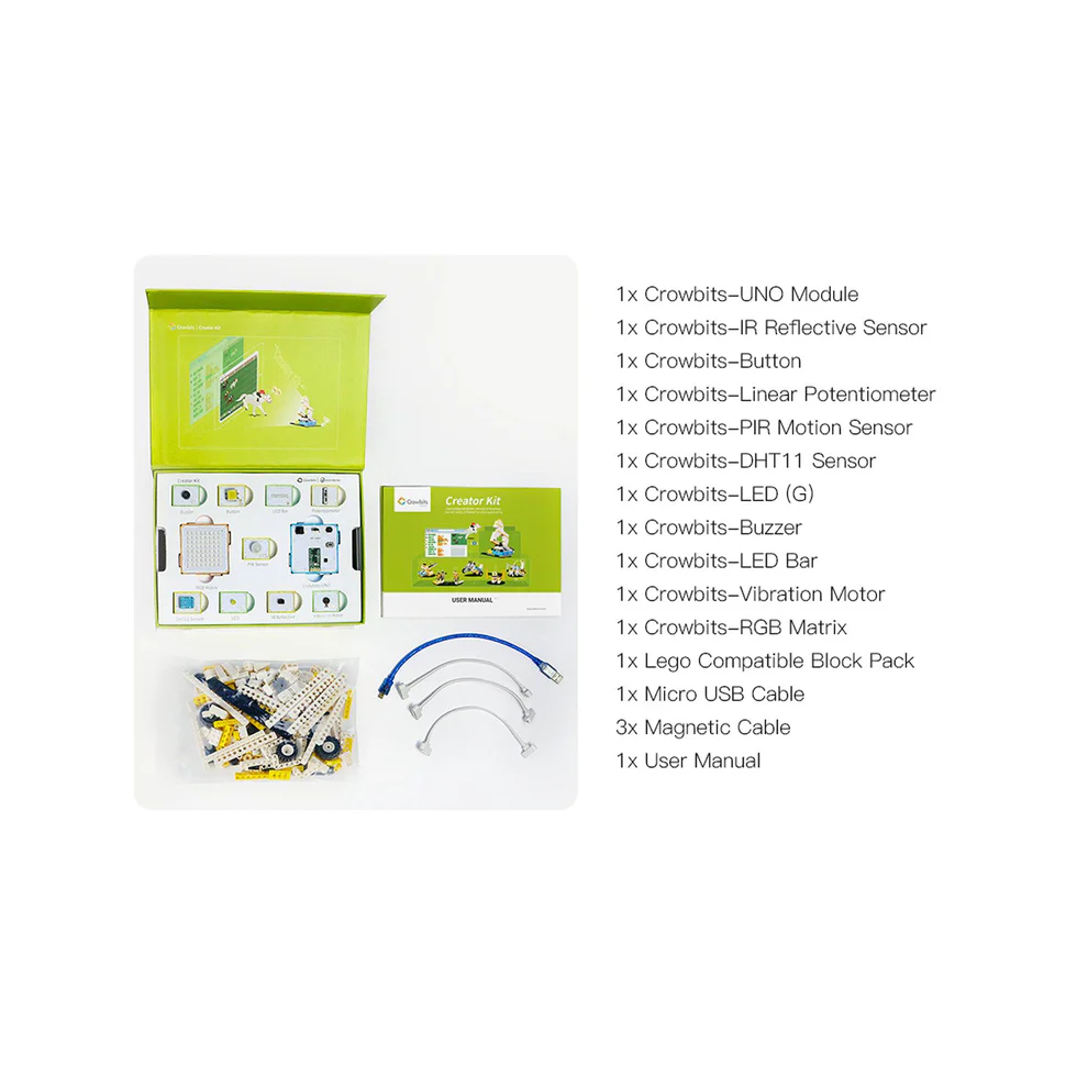 Crowbits-Creator Kit Based on Arduino, 12-in-1 STEM Toy for Kids, Educational Science Experiment Set, Coding Block Sensor Module, Crowbits Creator Kit