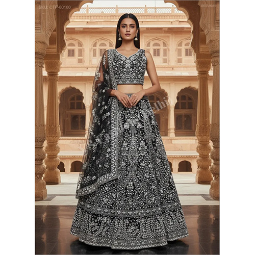 Heavy Cut-Dana and Bead Embroidered Net Lehenga Choli Set