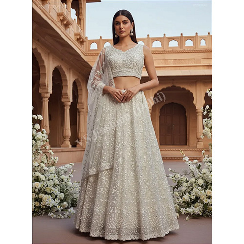 Heavy Cut-Dana and Bead Embroidered Net Lehenga Choli Set