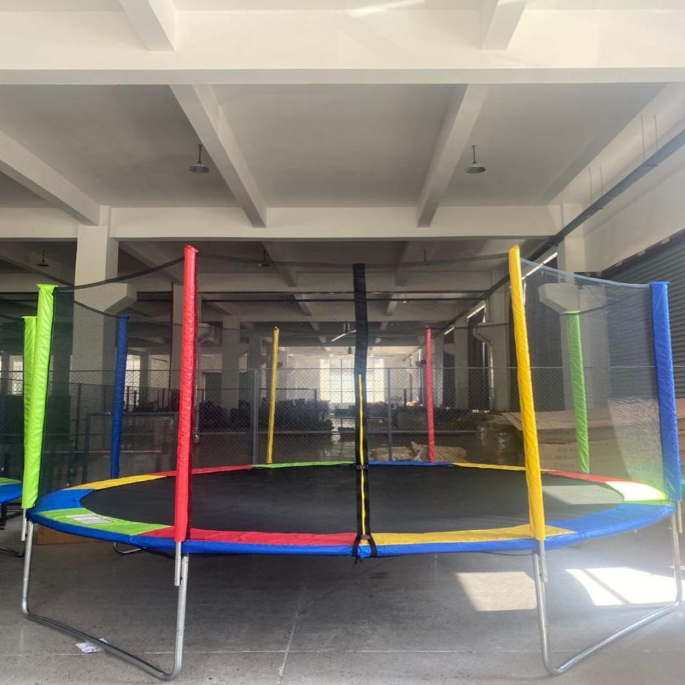 14ft Trampoline - Mild Steel Frame, Multi-color, 250kg Capacity, Foam-padded Edges, Safety Net Included