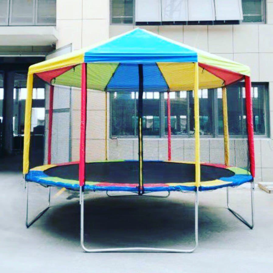 14ft Trampoline - Mild Steel Frame, Multi-color, 250kg Capacity, Foam-padded Edges, Safety Net Included