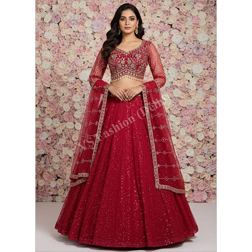 Imperial Floral Zari And Sequin Net Lehenga Set with Pearl Drops