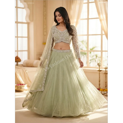 Celestial Net Lehenga Choli with Intricate Resham and Sequin Hand-Work