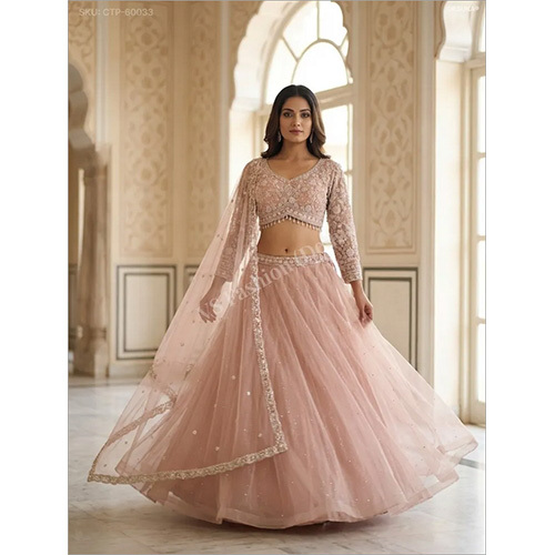 Celestial Net Lehenga Choli with Intricate Resham and Sequin Hand-Work