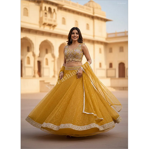Premium Net Lehenga Choli Set with Intricate Zari and Pearl Embroidery
