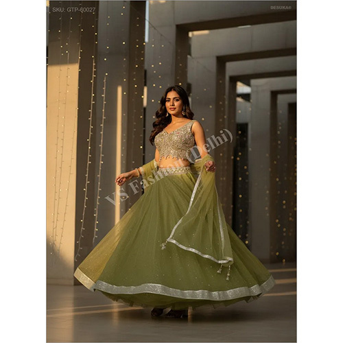 Premium Net Lehenga Choli Set with Intricate Zari and Pearl Embroidery