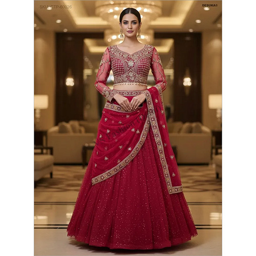 Premium Net Lehenga Choli with Intricate Zardosi and Embroidery Artistry