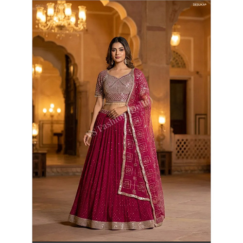 Mirror Work Lehenga Choli Set with Geometric Sequin and Designer Net Dupatta