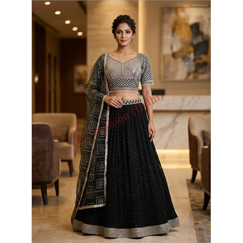 Mirror Work Lehenga Choli Set with Geometric Sequin and Designer Net Dupatta