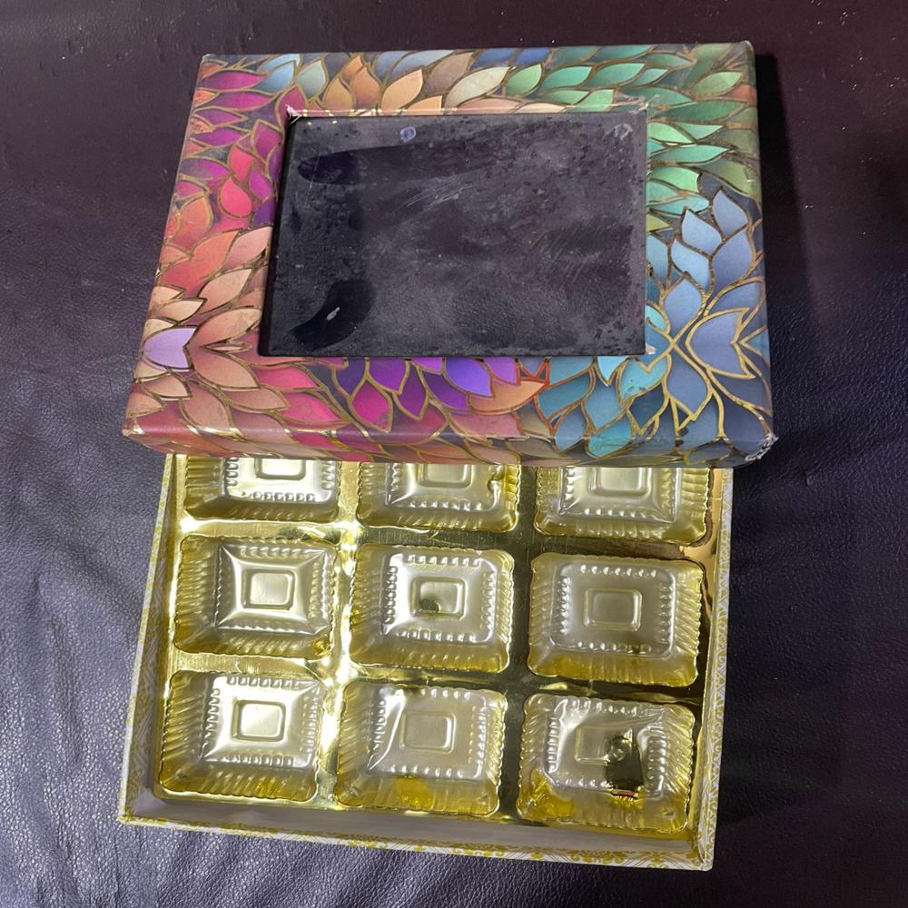 Chocolate Box - Cardboard Paperboard, 9x6 Inches, Brown With Gold Print, Magnetic Flap, Multi-section Compartments