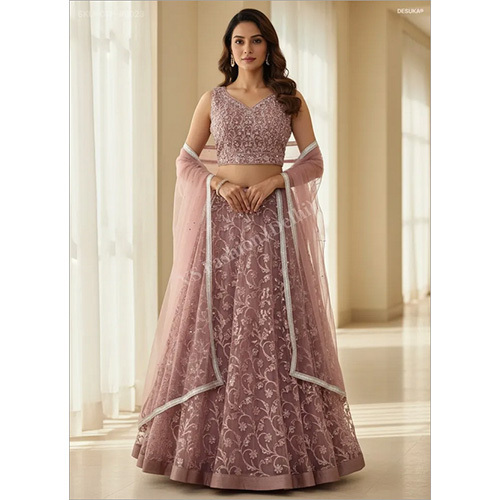 Elegance Floral Resham And Mirror Net Lehenga Set