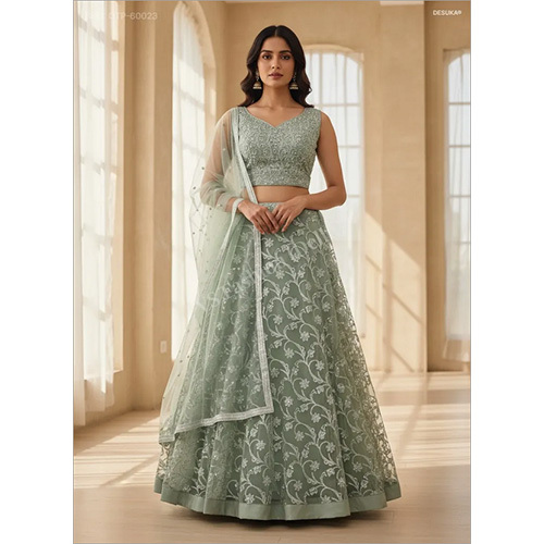 Elegance Floral Resham And Mirror Net Lehenga Set