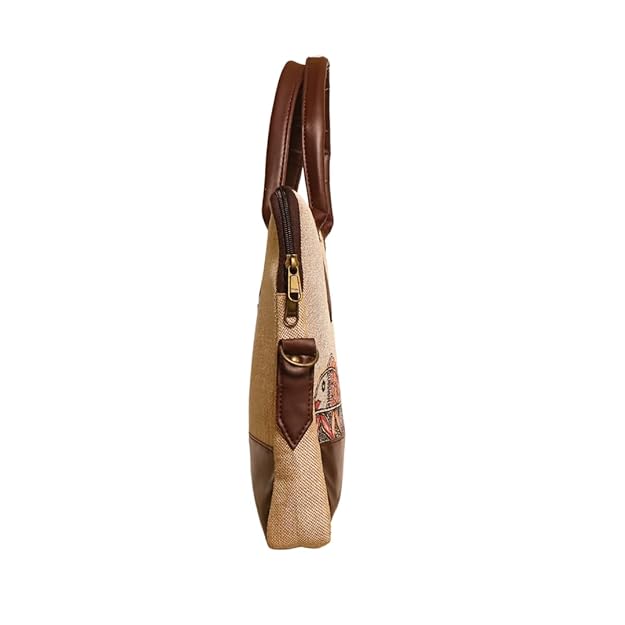 Eco-Friendly Jute Business Laptop Bag with Durable PU Leather Accents