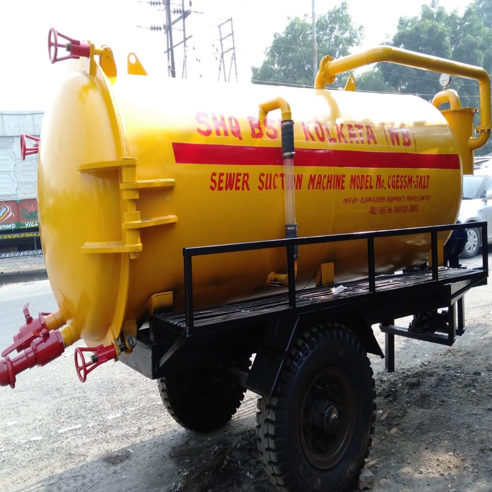 3000 Ltr capacity Sewer Suction Machine Mounted on Two Wheel Trailer Chassis