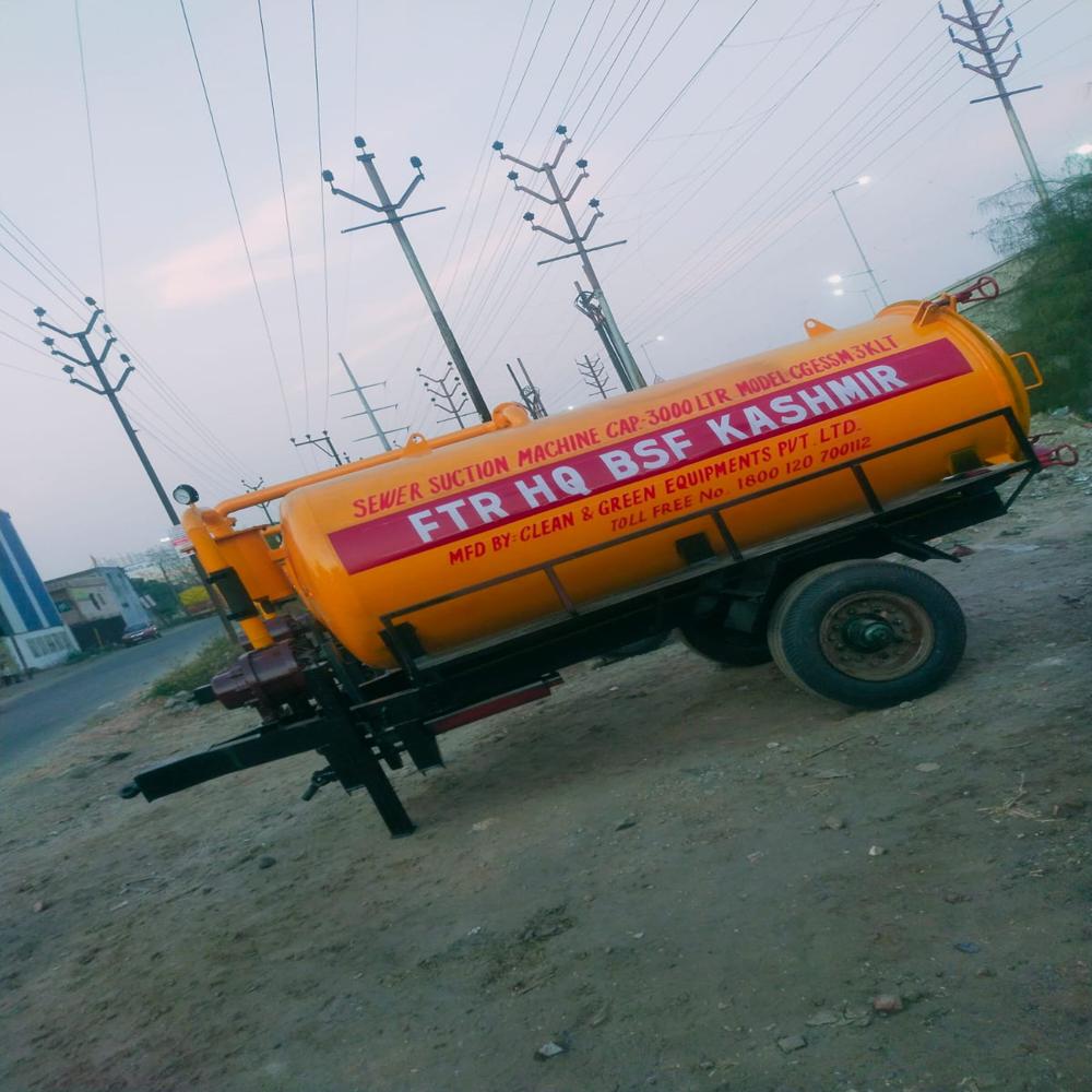 3000 Ltr capacity Sewer Suction Machine Mounted on Two Wheel Trailer Chassis
