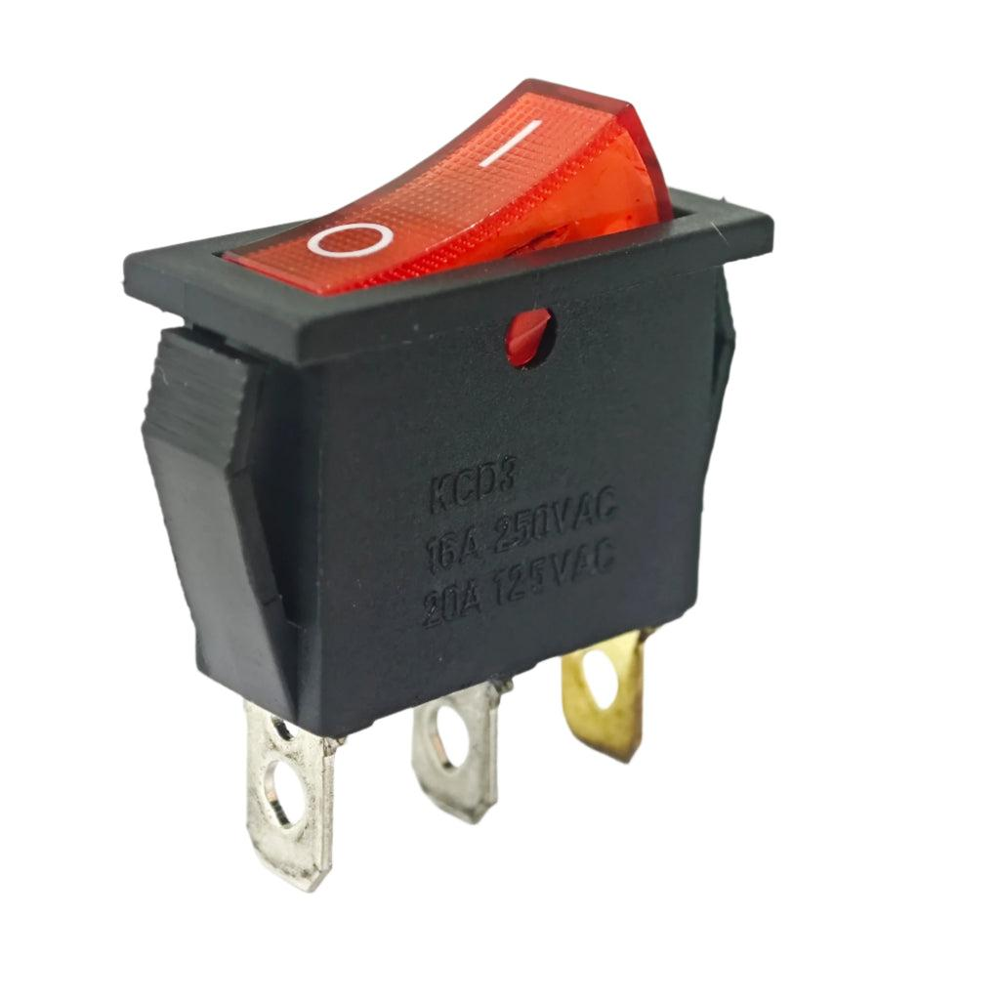 3 Pin Big Size Square Red Illuminated SPST Rocker Switch