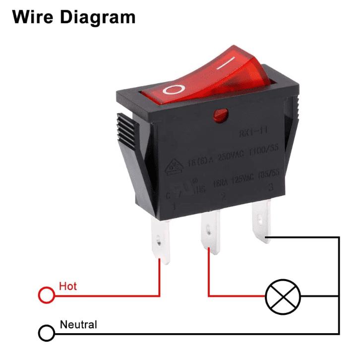 3 Pin Big Size Square Red Illuminated SPST Rocker Switch