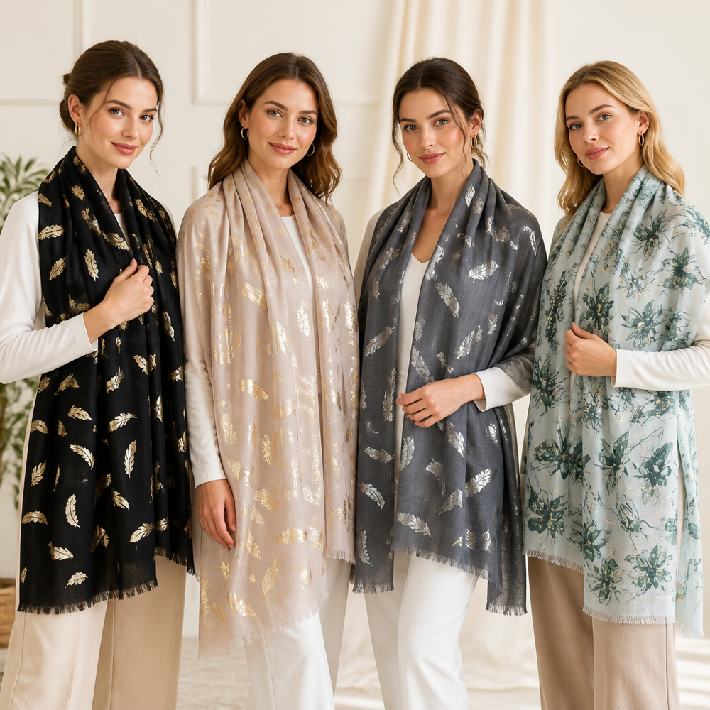 Merino Wool Foil Printed Stoles