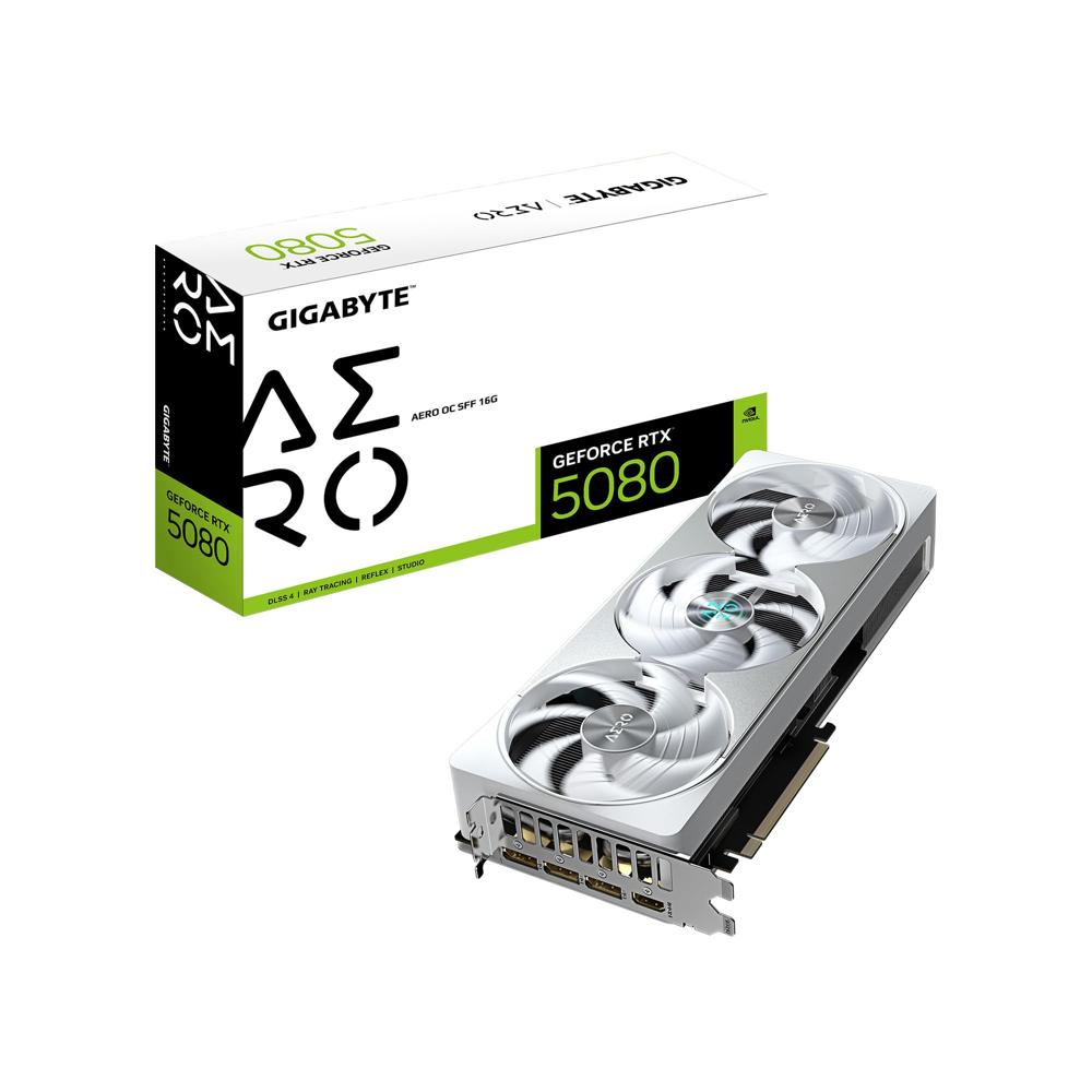 GIGABYTE GeForce RTX 5080 AERO OC NVIDIA PCIe 5.0 16GB GDDR7 Gaming Graphics Card, 2730 Core, 30 MHz (GV-N5080AERO OC-16GD)