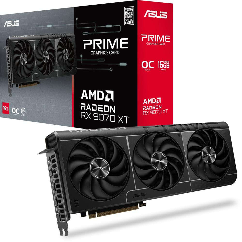 Asus AMD Radeon RX 9070 XT Graphic Card - 16 GB GDDR6 - 7680 x 4320 - 256 bit Bus Width - PCI Express 5.0 - DisplayPort - 3 x DisplayPort - HDMI (PRIME-RX9070XT-O16G)
