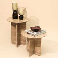 Terventine Marble Table Set - Natural Marble, Custom Sizes, Ivory White & Beige, Polished Glossy Finish, Round Or Square Base