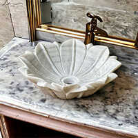 Marble Countertop Wash Basin - Color: White With Gray Veins