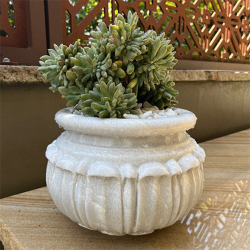 Marble Flower Pot - Natural Marble, 18-24 Inch, White With Gray Veins | Handcrafted, Polished, Uv Resistant, Classic Urn Shape