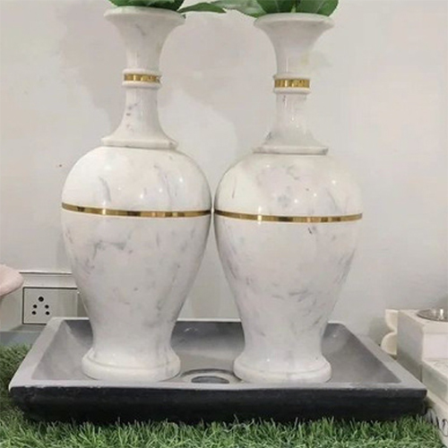 Marble Flower Pot - Natural Marble, 18-24 Inch, White With Gray Veins | Handcrafted, Polished, Uv Resistant, Classic Urn Shape