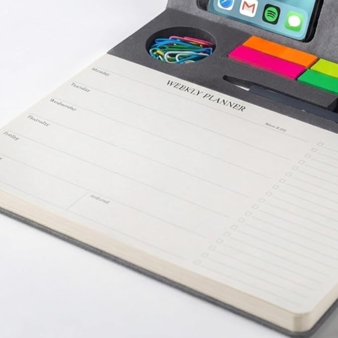 Multifunctional Felt Desk Organizer with Integrated Pen & Phone Stand, Planner & Sticky Notes