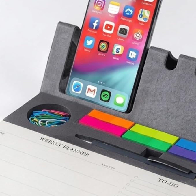 Multifunctional Felt Desk Organizer with Integrated Pen & Phone Stand, Planner & Sticky Notes