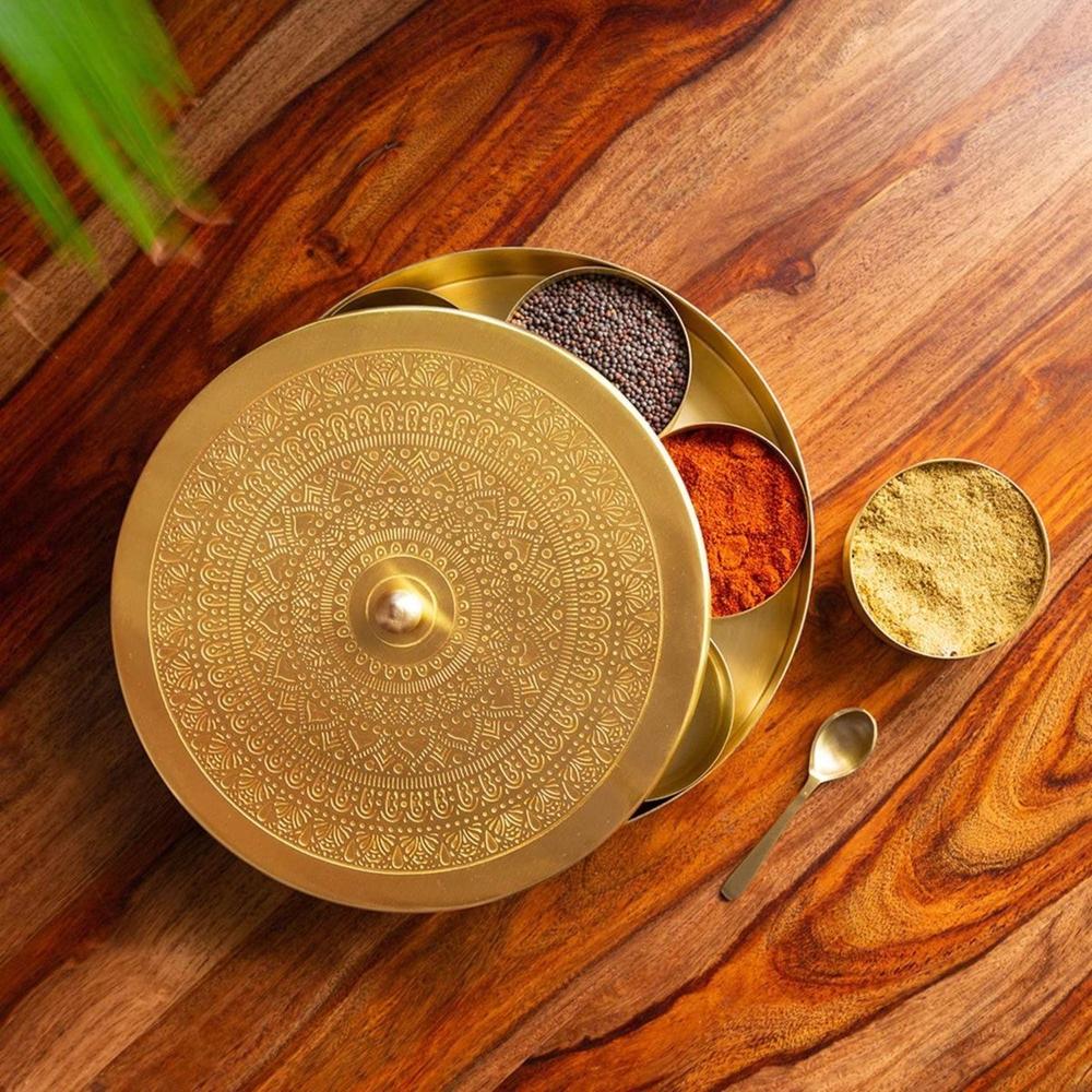 Brass Spice Container - Shape: Round