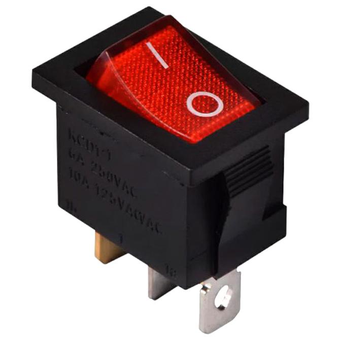 3 Pin Squre Shape Red Rocker Switch With Neon Indicator Light Rectangular - Automation Grade: Manual