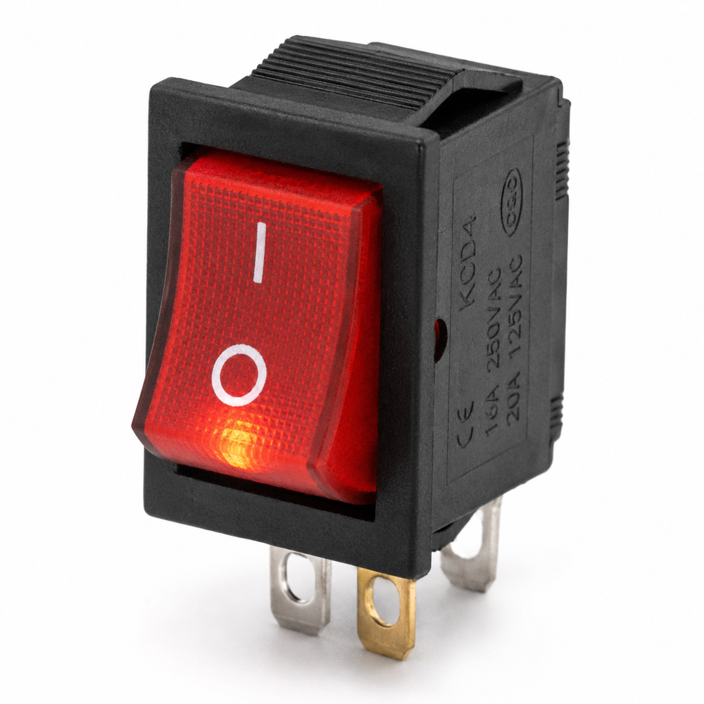 3 Pin Squre Shape Red Rocker Switch With Neon Indicator Light Rectangular - Automation Grade: Manual