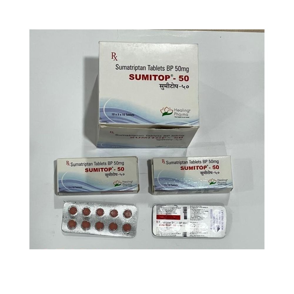 Sumitop Sumatriptan 50mg Tablet, Migraine Treatment Medicine 