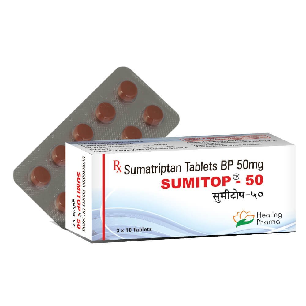 Sumitop Sumatriptan 50mg Tablet, Migraine Treatment Medicine 