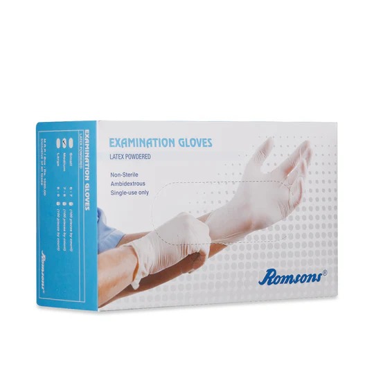 LATEX EXAMINATION GLOVES ROMSON