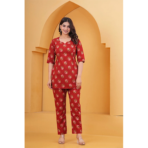 Kavya Red Floral Feeding Maternity CO-ORD Set