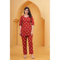 Kavya Red Floral Feeding Maternity Co-ord Set - Bust Size: 38