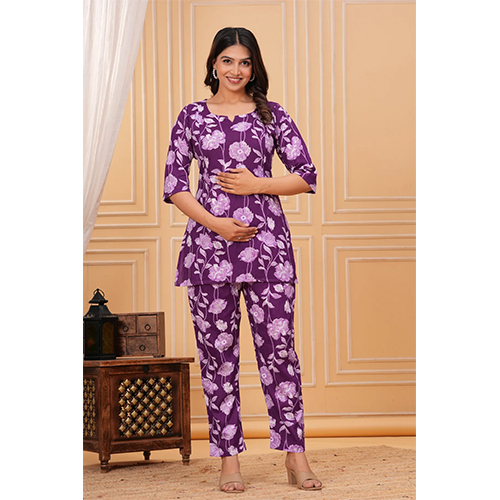 Ira Purple Floral Feeding Maternity CO-ORD Set
