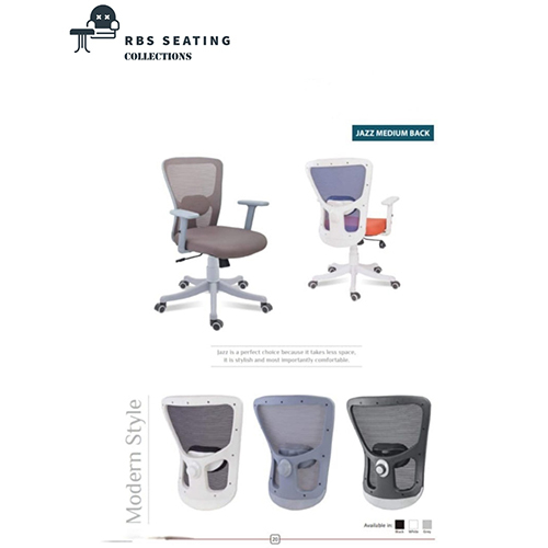Jazz Medium Back Chair - Mesh Fabric, 22 Inch Seat Width, Black, Synchro Tilt Mechanism, Lumbar Support