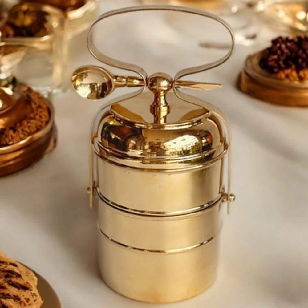 Brass Tiffin Box - Color: Golden