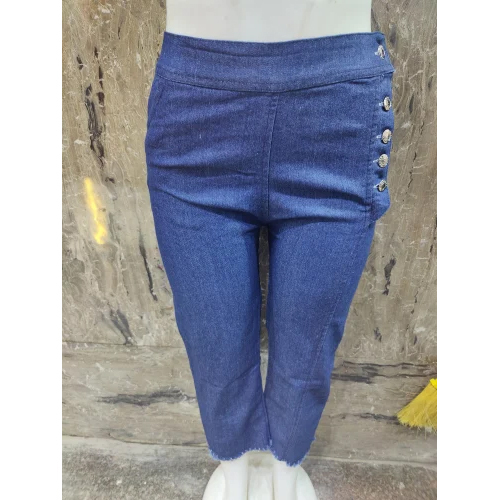 Denim Side Button Palazzo - Denim Material, Casual Dress Type, Blue Color | Washable, All Season Wear, Plain Pattern