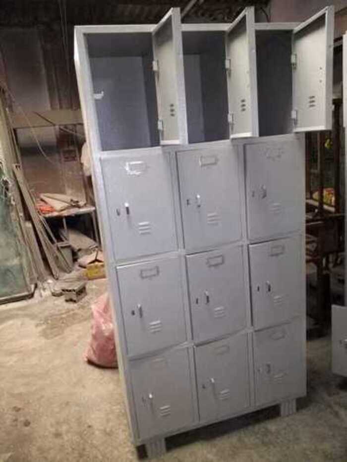 Industrial Locker - Steel, Variable Dimensions, Off-white | 12 Compartments, Single Door, Key Lock For Secure Storage In Industrial Settings