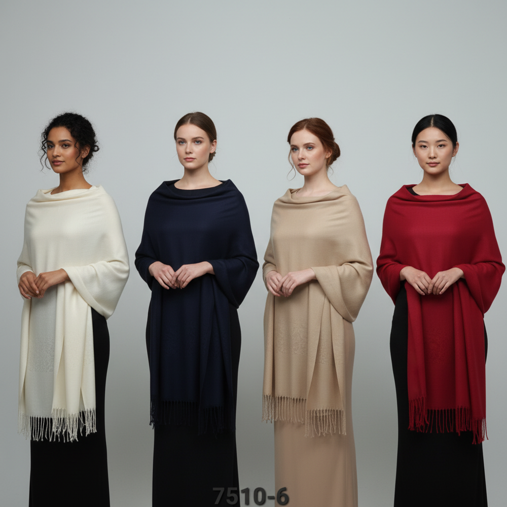 Poly Wool Blended Self Jacaurd  dyed Shawls