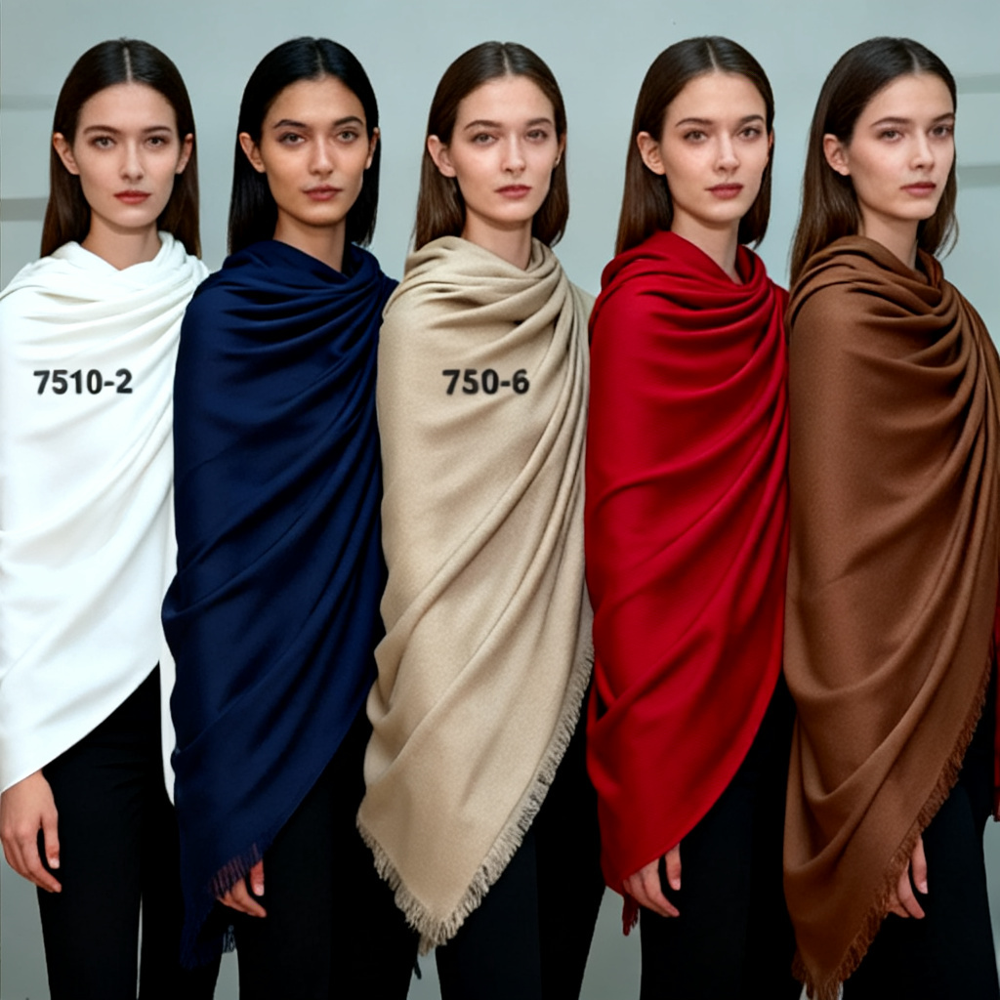 Poly Wool Blended Self Jacaurd  dyed Shawls
