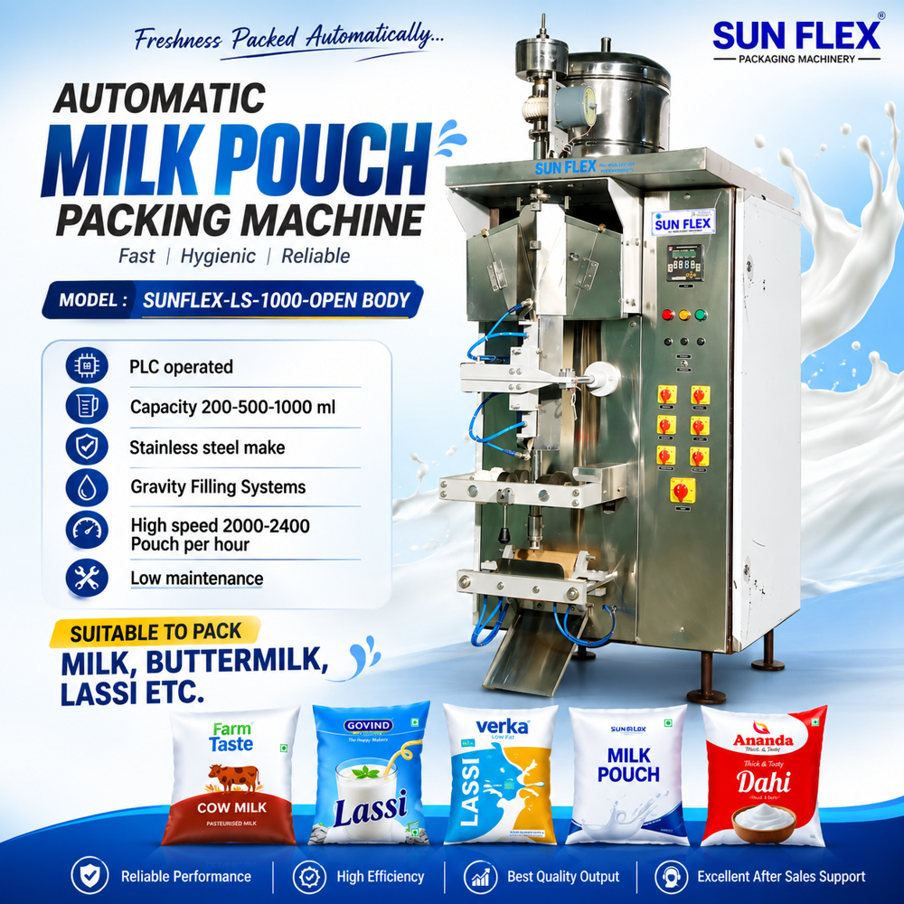 1 Liter Economic Milk Packing Machine - Stainless Steel, 1100x850x1800 mm, Silver | Automatic Form Fill Seal, Low Power Consumption, PLC Control